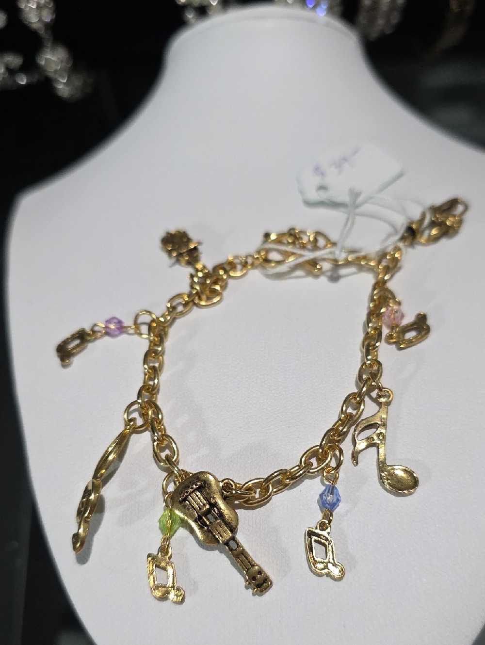 Gold-Tone Musical Charm Bracelet with Multicolor Beads